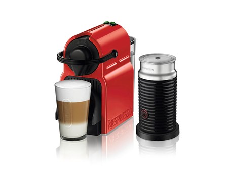 Cafetera Nespresso Inissia Rojo + Espumadera Aeroccino Negro